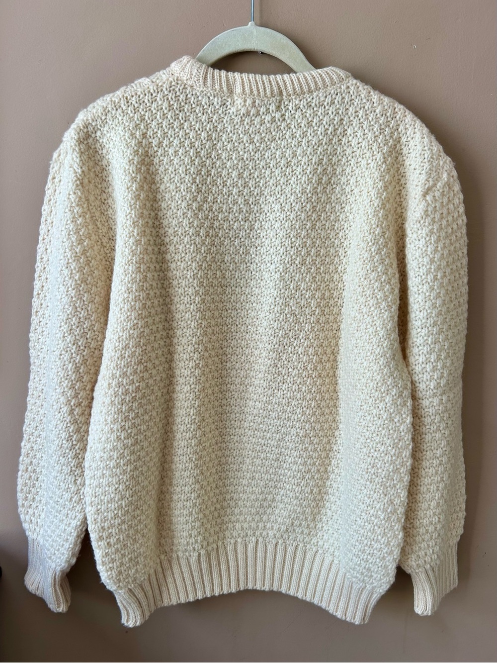 Vintage Ivory Chunky Cable Knit Pure British Wool Irish Fisherman Sweater S / M - Picture 15 of 16